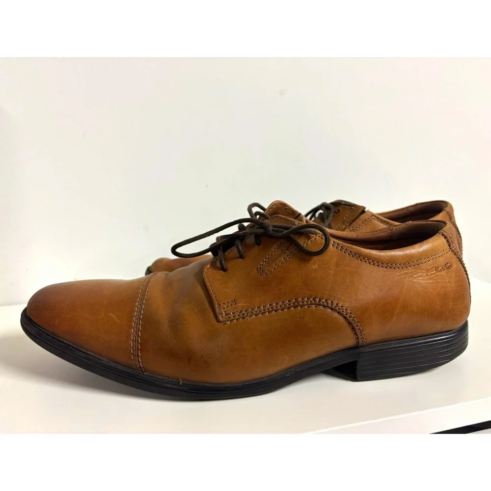 Clarks Collection Mens Brown Leather Cap Toe Lace Up Oxford 10.5 W 261300968095